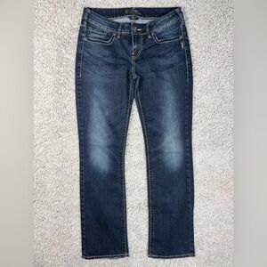 Silver Jeans Womens 28 Aiko Mid Rise Slim Boot Cut Dark Wash Big Stitch Night